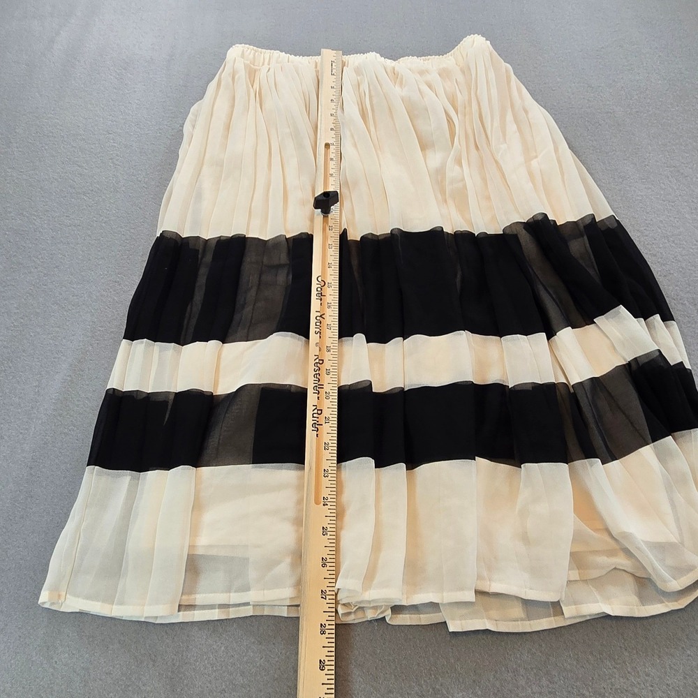 Who What Wear Pleated Midi Skirt Womens Medium Cream Black Striped Elastic Waist - Picture 6 of 6